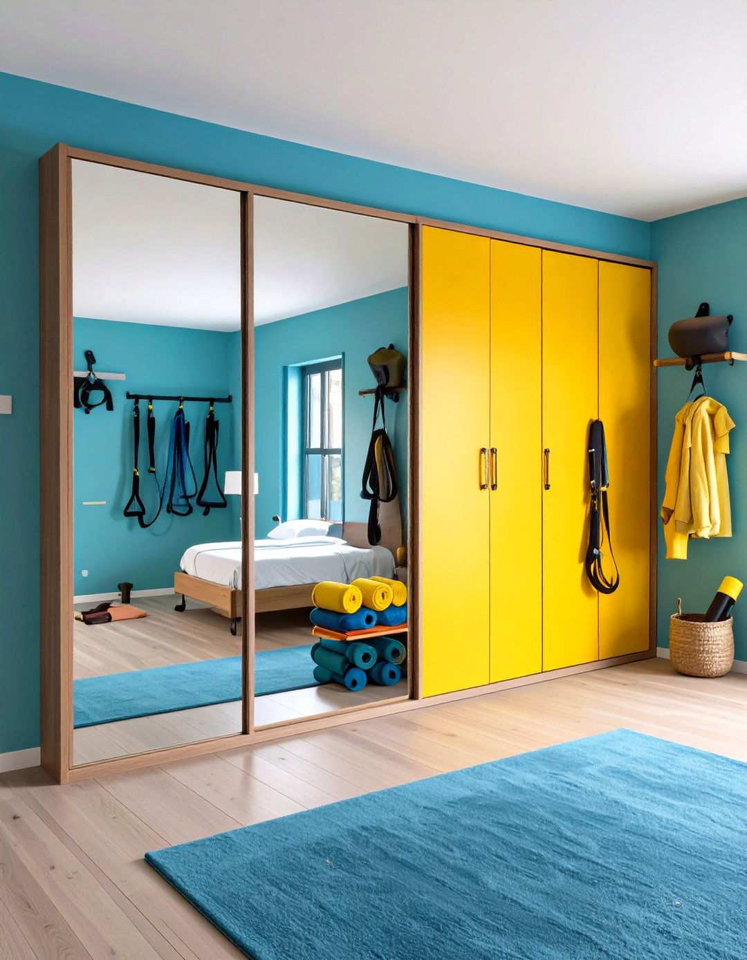 Wall Mounted Fold Out Gym Keeps Fitness in a Bachelor Room - 20 Bachelor Room Ideas