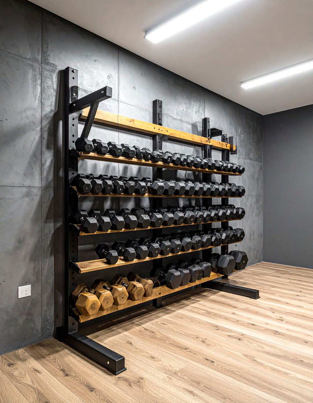 Wall Mounted Storage Racks Keep the Basement Gym Clutter Free - 20 Basement Gym Ideas