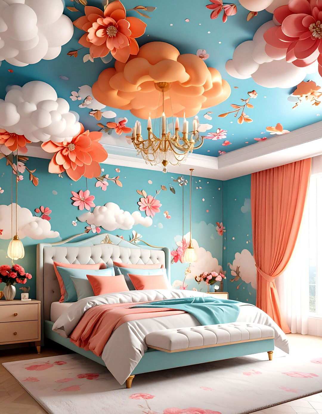 Wallpapered Fifth Wall Accent Ceiling - 20 Accent Ceiling Ideas