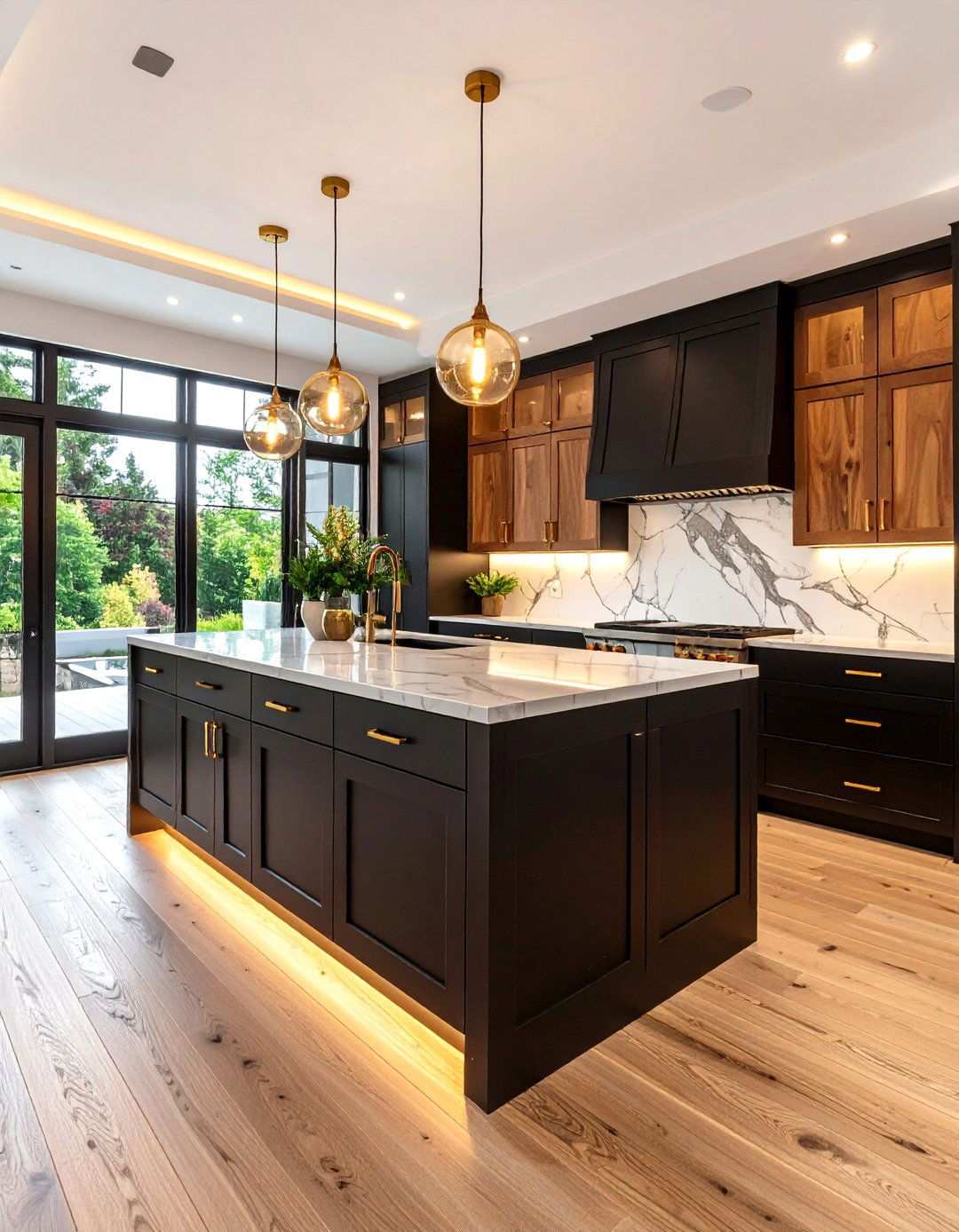 Walnut Inset Matte Black Kitchen Cabinetry - 20 Black and Brown Interior Design Ideas