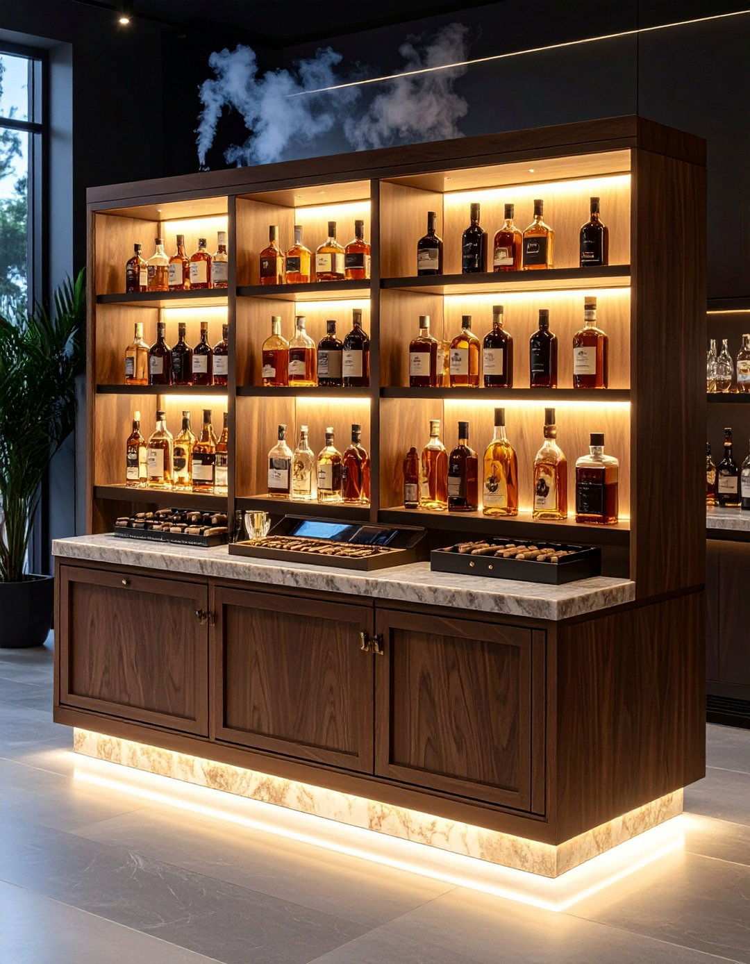 Whiskey and Cigar Display Adds Luxury to Black Man Cave - 20 Black Man Cave Ideas