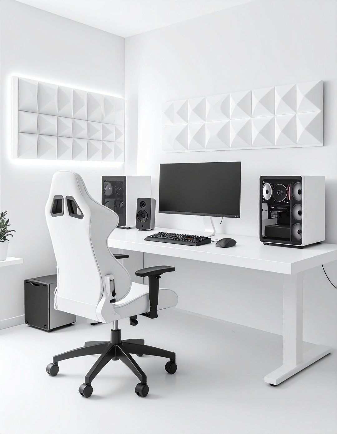 White Gaming Setup with Acoustic Treatment - 20 All White Gaming Setup Ideas