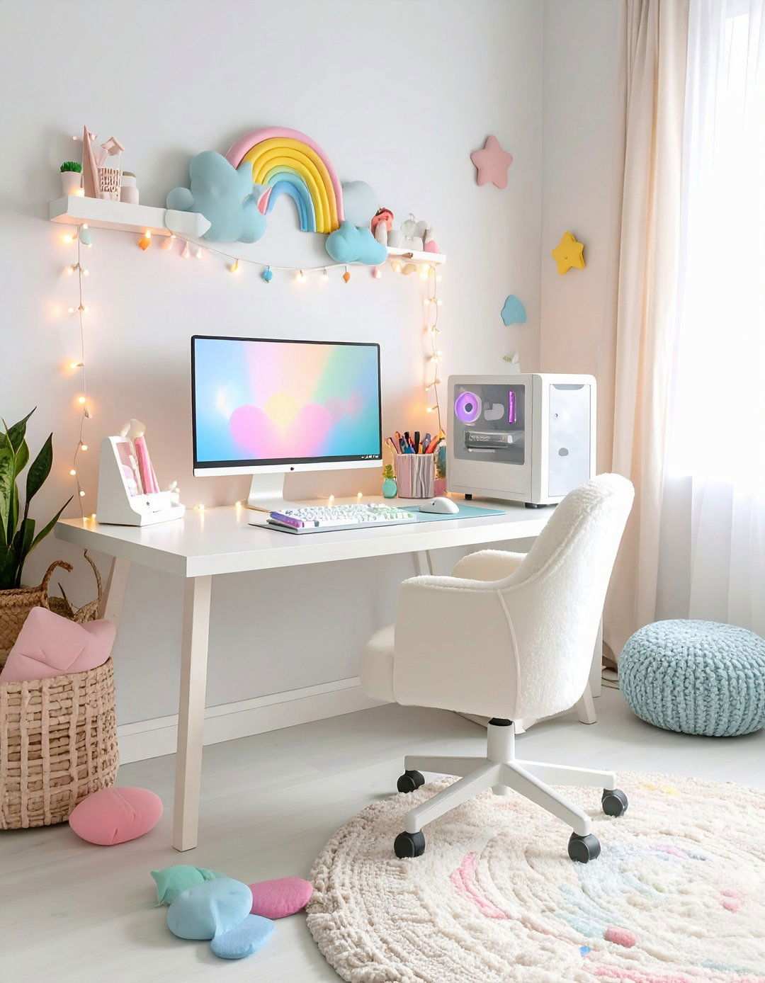 White Gaming Setup with Kawaii Aesthetic Elements - 20 All White Gaming Setup Ideas