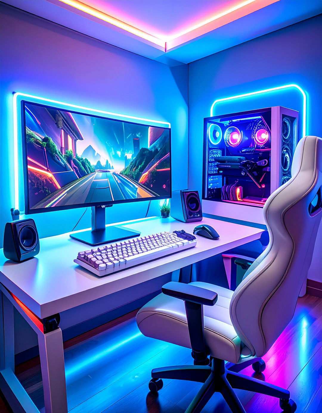 White Gaming Setup with Mechanical Keyboard Showcase - 20 All White Gaming Setup Ideas