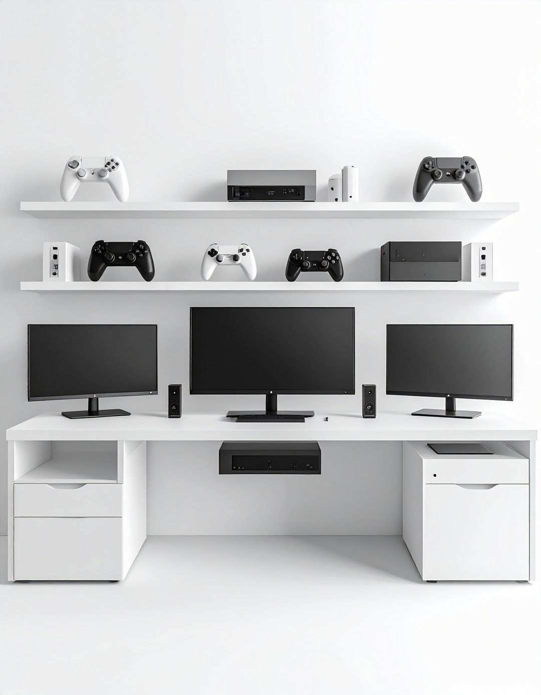 White Gaming Setup with Multiple Gaming Consoles - 20 All White Gaming Setup Ideas