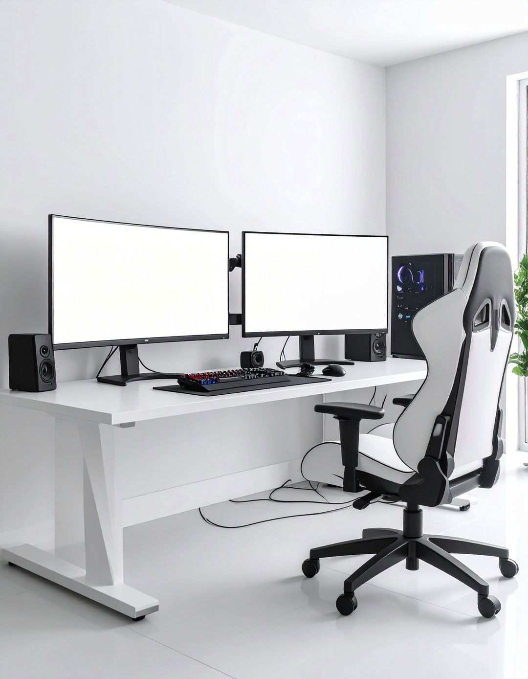 White Gaming Setup with Vertical Monitor Configuration - 20 All White Gaming Setup Ideas