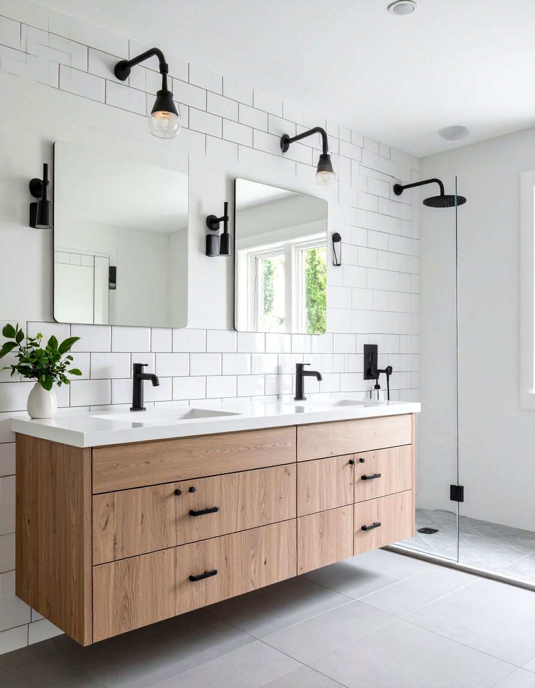 White Subway Tile Matte Black Fixtures = Modern Classic - 20 Black and White Bathroom Ideas