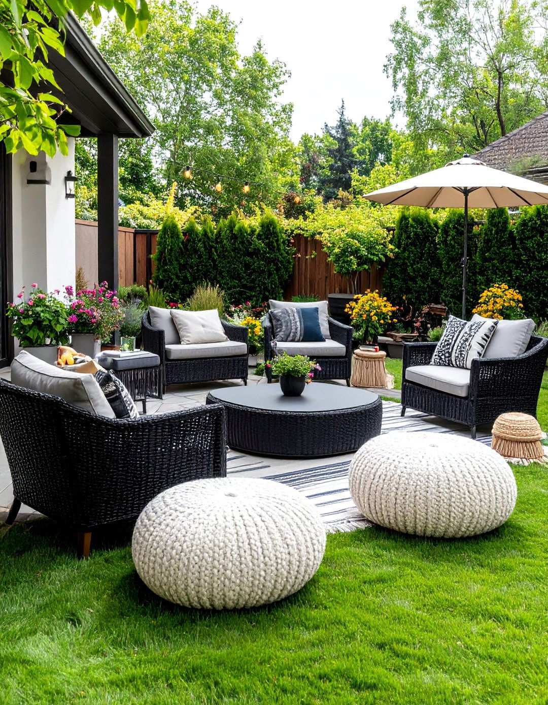 Wicker and Rope Textures for Tactile Depth - 20 Black and White Patio Ideas