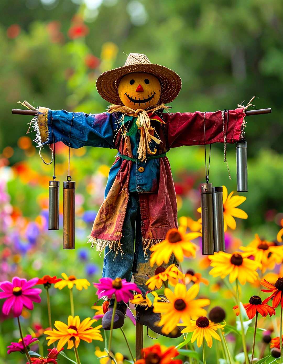 Wind Chime Melody Scarecrow - 20 Garden Scarecrow Ideas