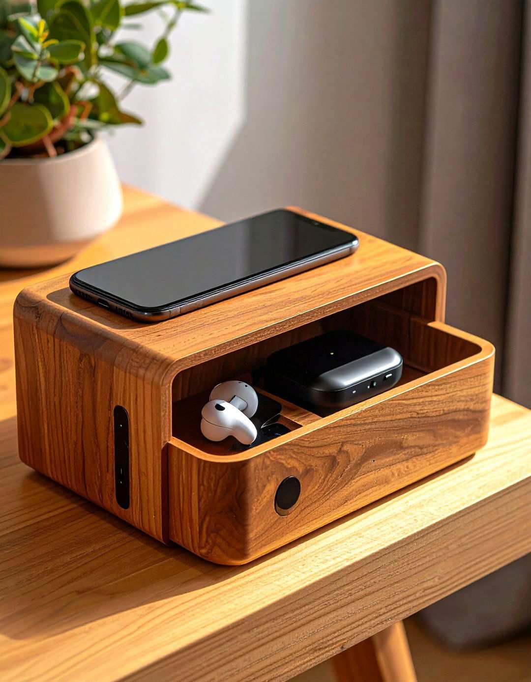 Wireless Charging Dock Hub Streamlines a Bachelor Rooms Nightstand - 20 Bachelor Room Ideas