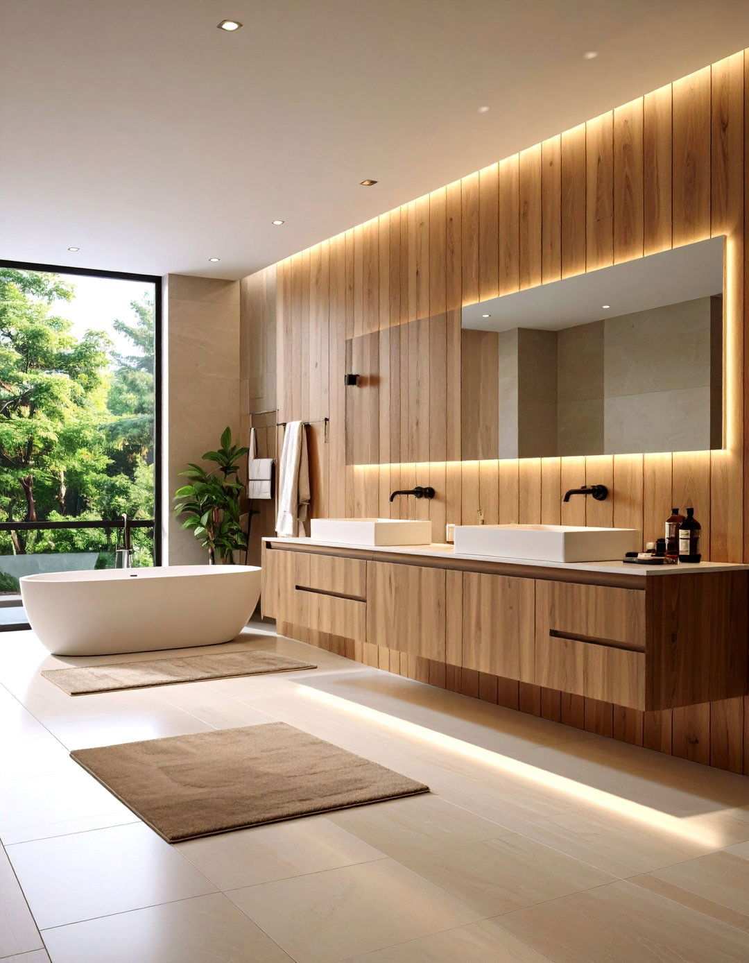 Wood Look Porcelain Slat Bathroom Wall - 20 Bathroom Wall Ideas