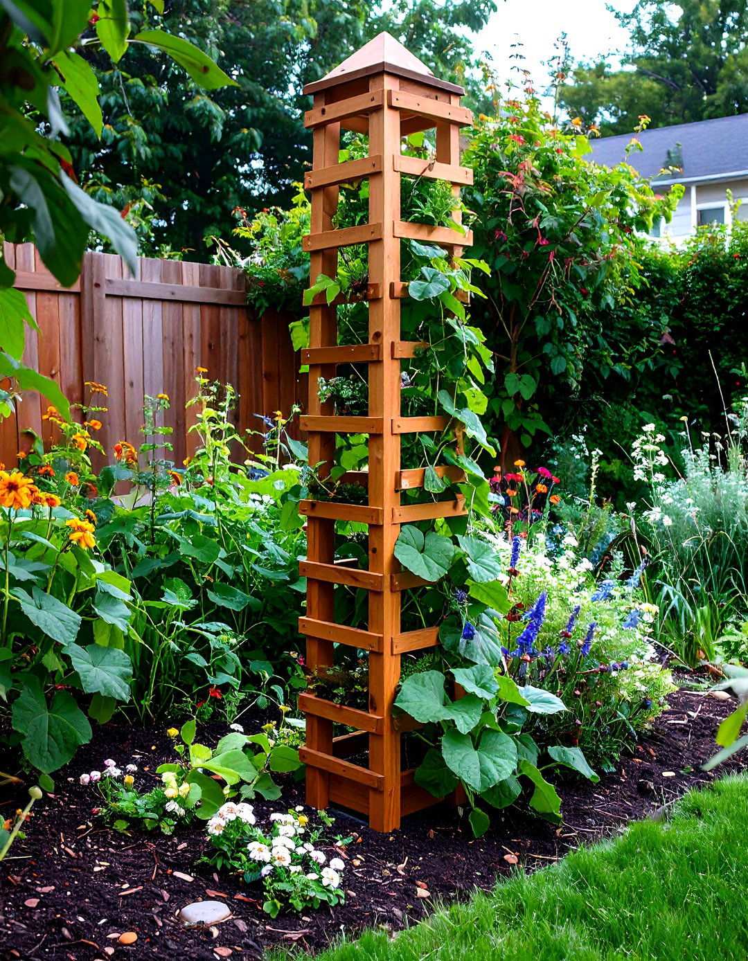 Wooden Obelisk Tower - 20 Cucumber Trellis Ideas
