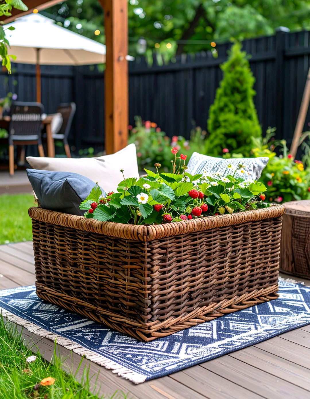 Woven Wicker Basket Planter - 20 Strawberry Planter Ideas